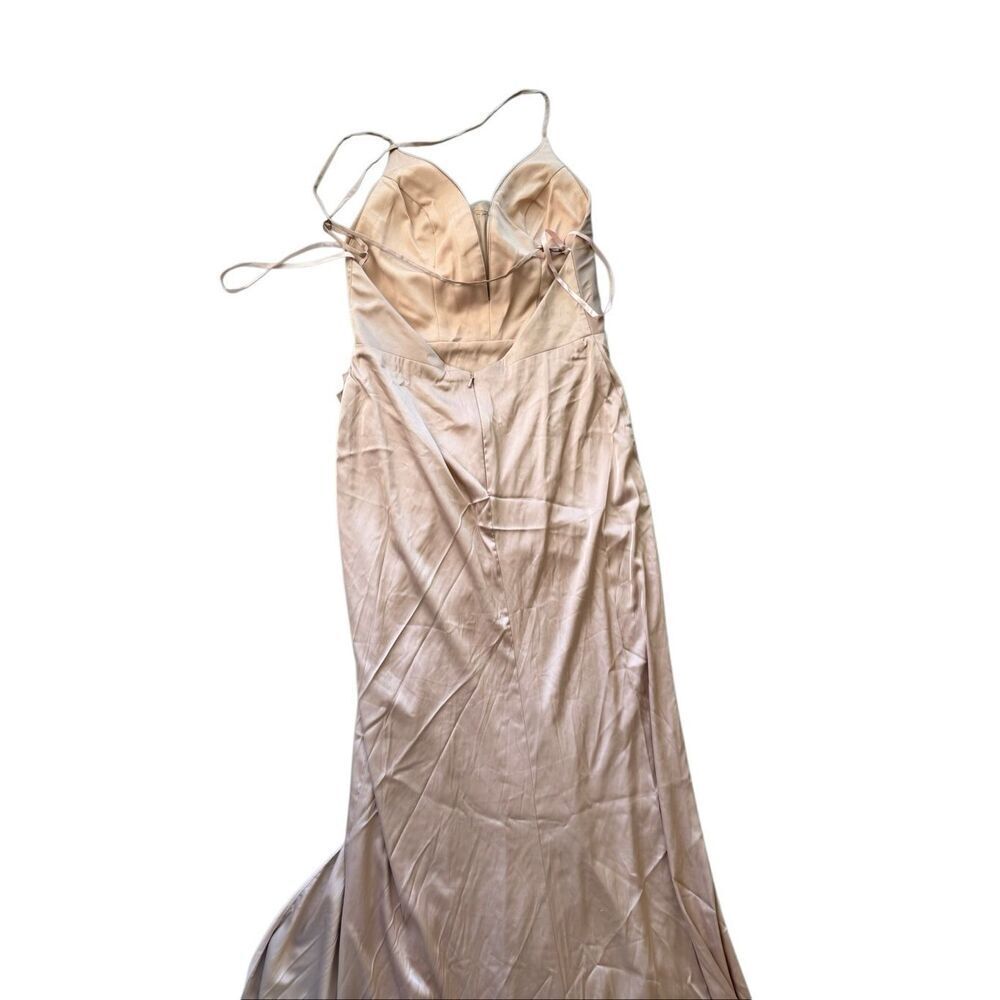 Cinderella Divine Womens Nude Cowl Neck Satin Sleeveless Slit Formal Gown Size 6